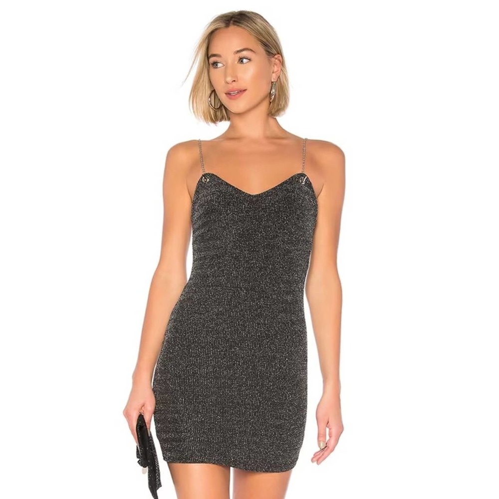 Revolve superdown By the Way. Sav Chain Strap Dress in Black Metallic NW…